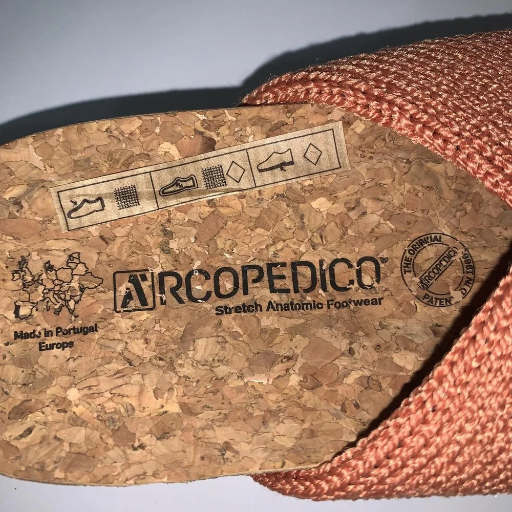 Arcopedico Sandals Womens Size 5 Orange Synthetic Slide Comfort Cork Footbed